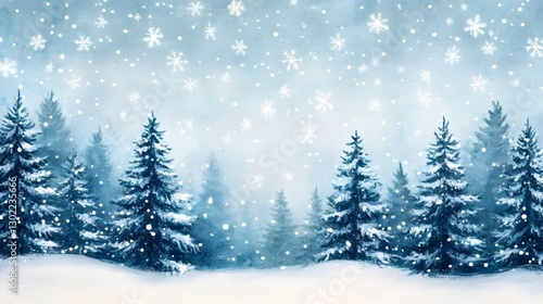 Wallpaper Mural Magical Winter Wonderland with Soft Snowflakes and Pine Trees Landscape Torontodigital.ca