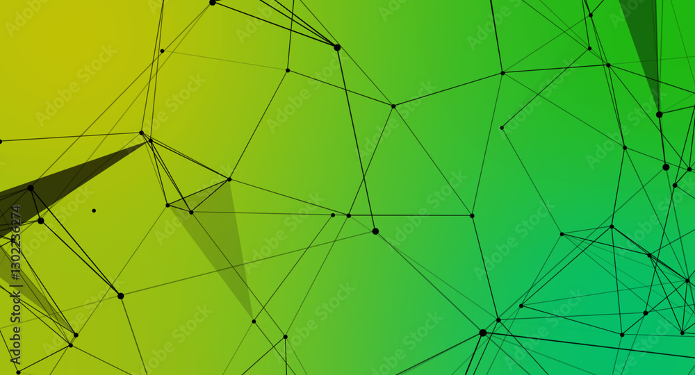 Obraz premium Abstract Network of Black Lines and Dots on Green and Yellow Gradient Background