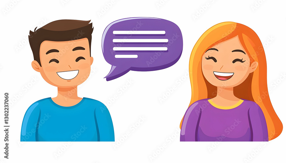 Animated friendly communication illustration featuring a boy and a girl conversing Animated friendly communication illustration featuring a boy and a girl conversing