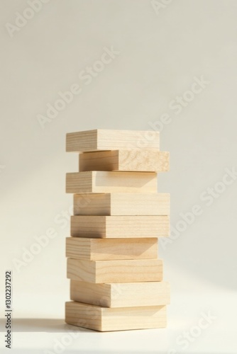 Wallpaper Mural A Stack of Unfinished Light Brown Wooden Blocks Arranged Vertically on a White Surface Against a Neutral Background Torontodigital.ca