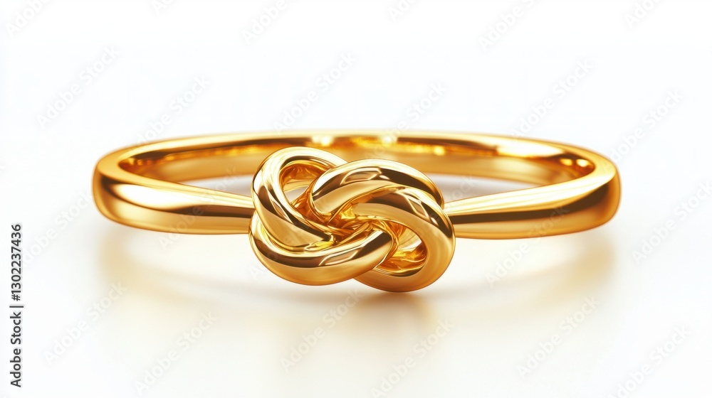 Elegant Gold Ring with Intricate Knot Design on White Background Elegant Gold Ring with Intricate Knot Design on White Background