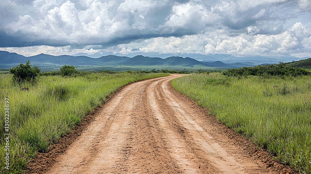Dirt Road Leading to Distant Mountains Under Cloudy Sky Dirt Road Leading to Distant Mountains Under Cloudy Sky