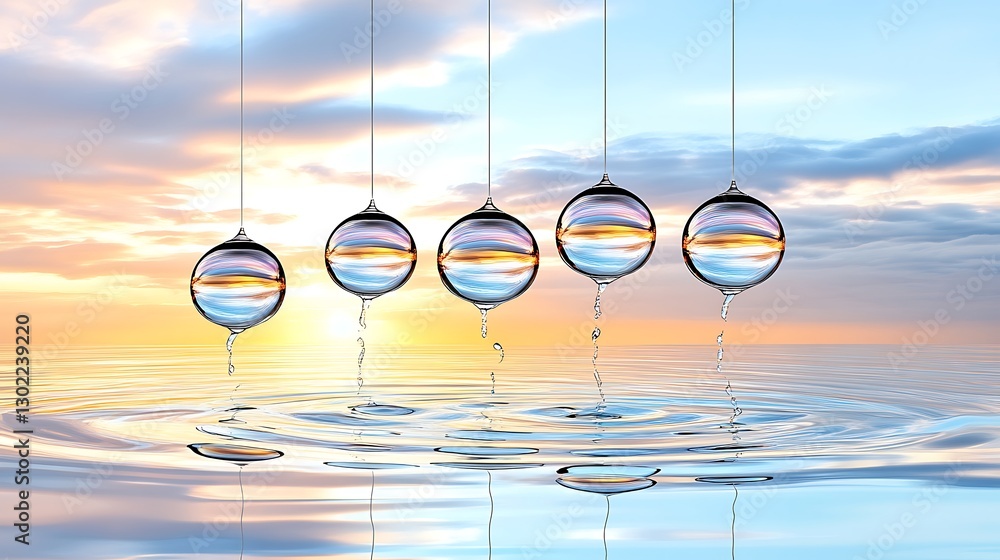 Obraz premium Droplets reflecting sunset over water tranquil environment digital art