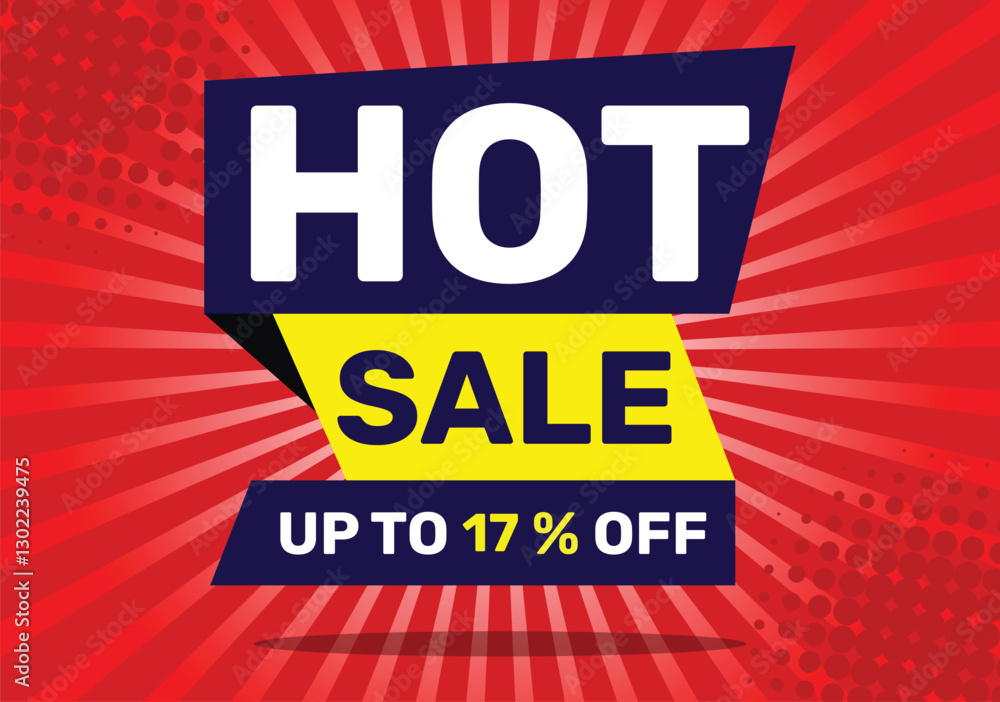Naklejka premium HOT SALE 17 % OFF and up to set against a red background .Illustration vector design.