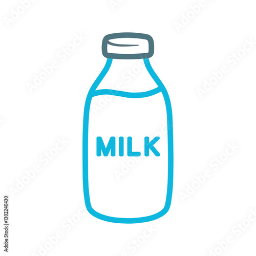 Bottle of milk in line art outline cute cartoon icon vector illustration