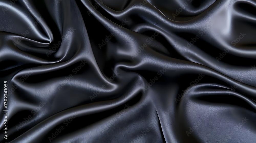 Luxurious Black Satin Fabric with Soft Folds and Draped Elegance Luxurious Black Satin Fabric with Soft Folds and Draped Elegance