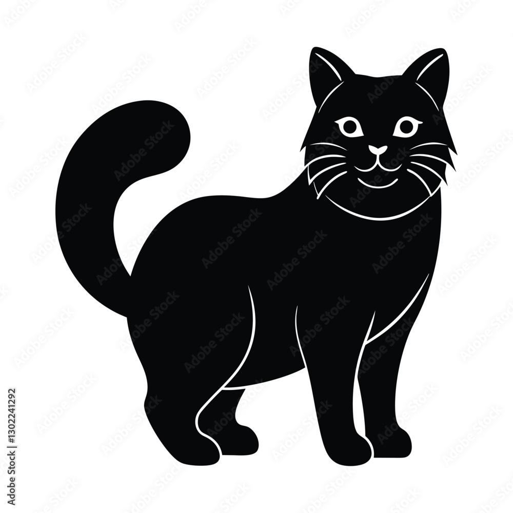 Elegant Persian cat silhouette icon, ideal for pet logos and digital branding Elegant Persian cat silhouette icon, ideal for pet logos and digital branding
