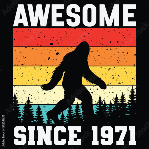 Sasquatch Silhouette and Bigfoot Sunset Retro Vintage T-shirt Vector