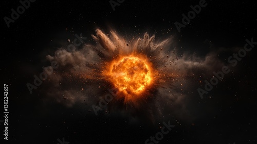 Creation of the Universe: Genesis Fiery Explosion on Dark Background