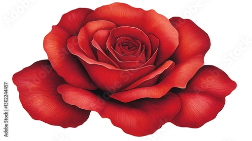 Vibrant Red Rose: A Detailed Botanical Illustration AI Generated