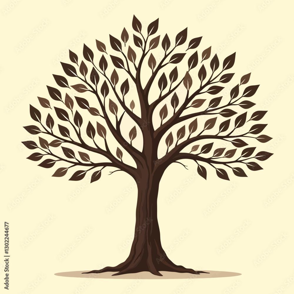 Obraz premium Hand drawn tree with roots flat vector illustration lino cut