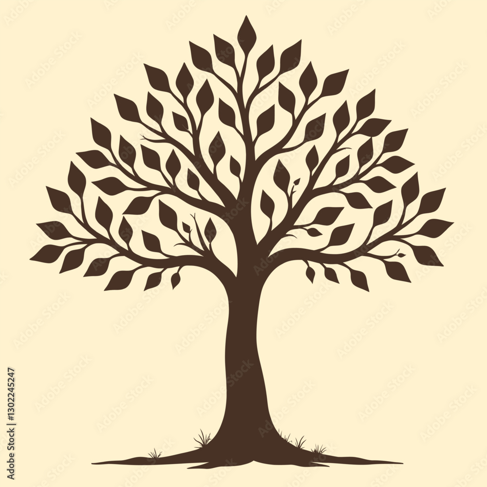 Obraz premium Hand drawn tree with roots flat vector illustration lino cut