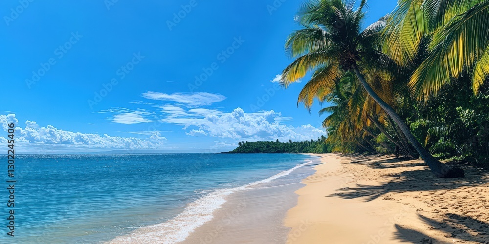 Close-up on serene sandy beach: soft beige sand meets tranquil, deep blue-green waters with gentle waves softly caressing the shore Close-up on serene sandy beach: soft beige sand meets tranquil, deep blue-green waters with gentle waves softly caressing the shore