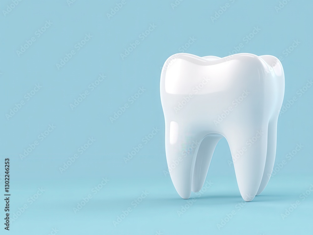 A shiny, white tooth model on a light blue background, symbolizing dental health A shiny, white tooth model on a light blue background, symbolizing dental health