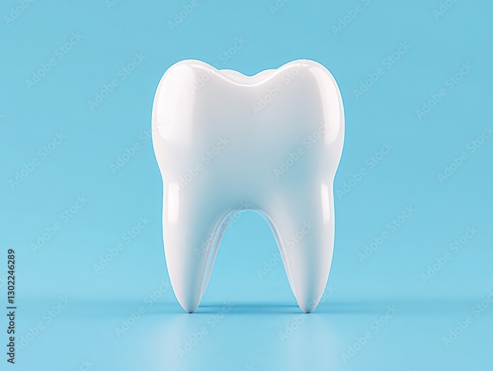 Glossy white tooth model on a vibrant blue background, symbolizing dental health Glossy white tooth model on a vibrant blue background, symbolizing dental health