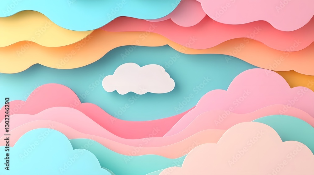 Dreamy Layered Paper Backdrop with Soft Cloud-like Forms and Blank Space for 3D Dreamy Layered Paper Backdrop with Soft Cloud-like Forms and Blank Space for 3D