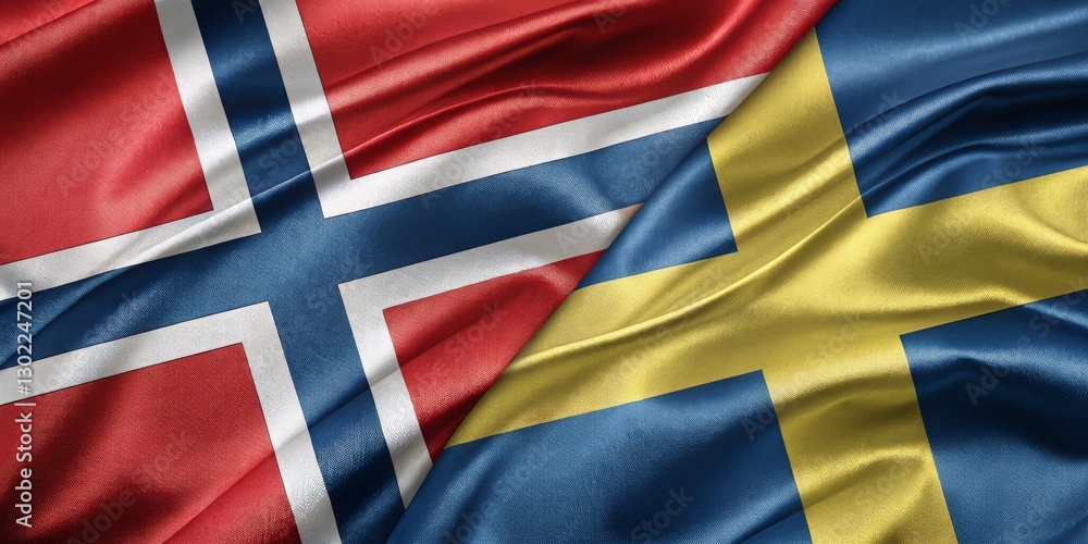Fototapeta premium Silky Norwegian and Swedish Flags Seamlessly Merged in Harmony