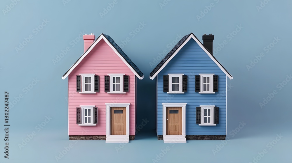 Divided Property Dispute Concept with Two Separate Residential Houses Divided Property Dispute Concept with Two Separate Residential Houses
