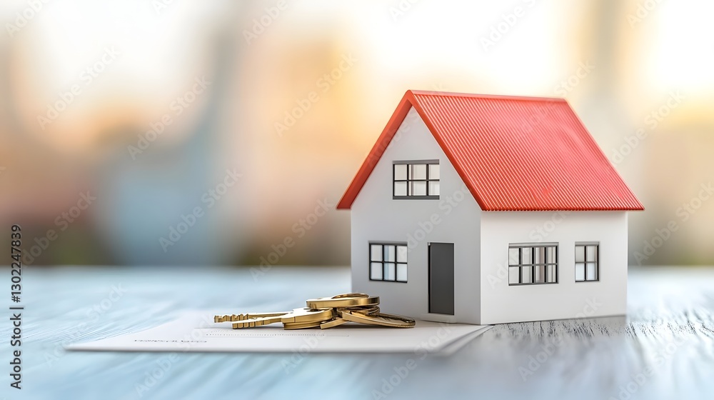 Real Estate Contract with House Keys, 3D of Legal Agreement Real Estate Contract with House Keys, 3D of Legal Agreement