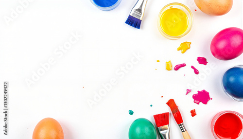 Wallpaper Mural Colorful painted eggs and brushes on white background Torontodigital.ca
