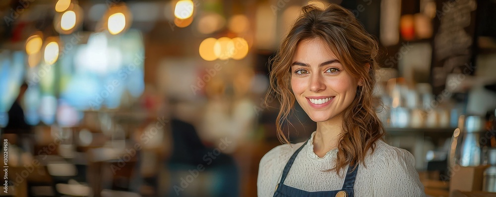 Portrait of a Dedicated Waitress Serving Food to Client in a Bustling Bar and Eatery Portrait of a Dedicated Waitress Serving Food to Client in a Bustling Bar and Eatery