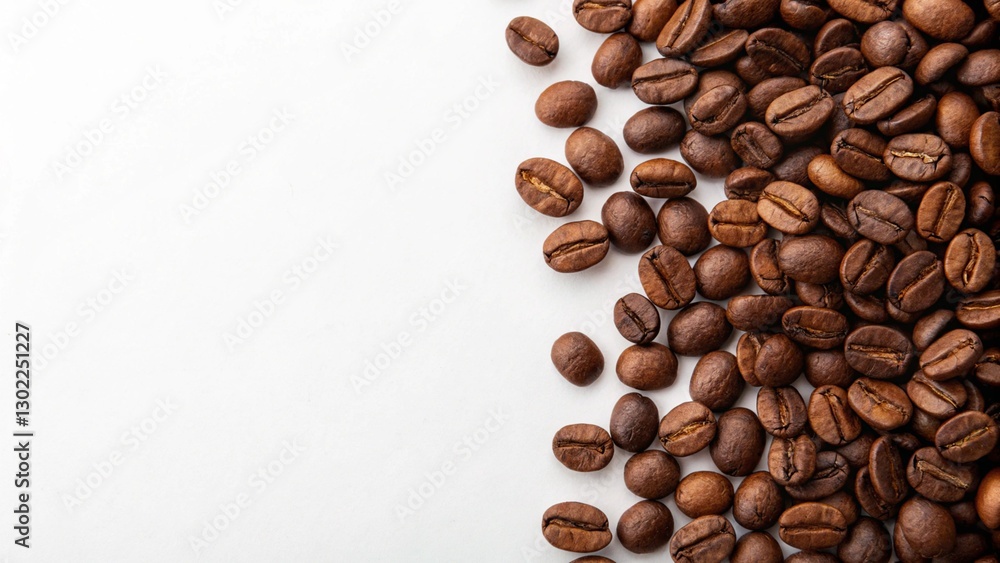 Naklejka premium Roasted Coffee Beans on White Background with Copy Space