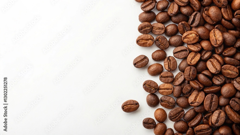 Roasted Coffee Beans on White Background with Copy Space Roasted Coffee Beans on White Background with Copy Space