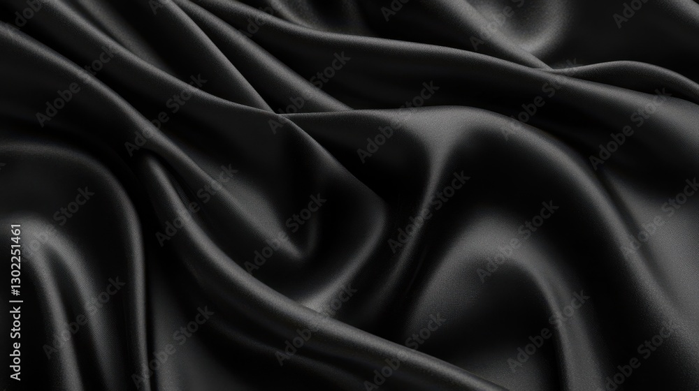 Dark black silk drapes elegantly with soft folds visible Dark black silk drapes elegantly with soft folds visible