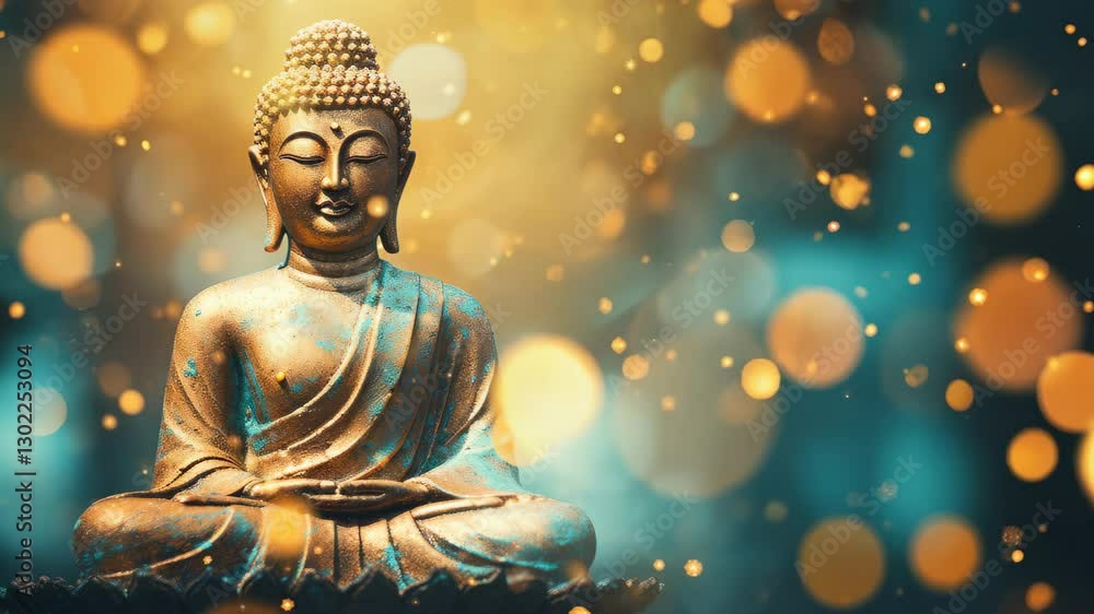 Serene Buddha Statue with Spiritual Glow and Warm Bokeh Background Serene Buddha Statue with Spiritual Glow and Warm Bokeh Background