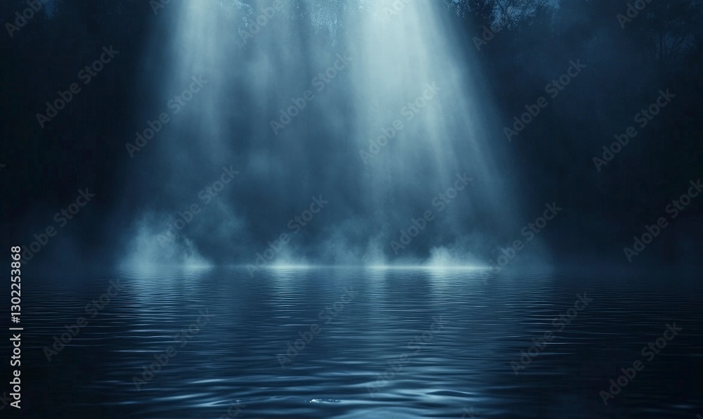 Dark blue background with rays of light shining down on the water surface Dark blue background with rays of light shining down on the water surface