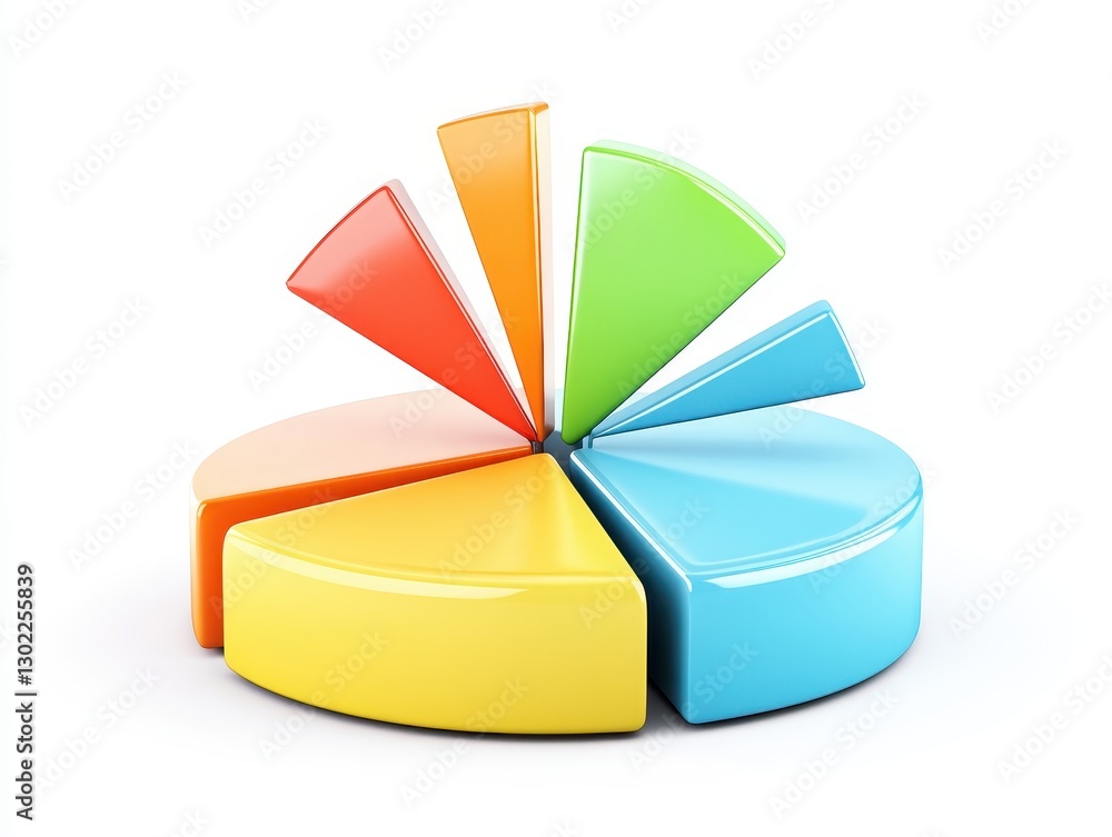 Obraz premium Colorful pie chart with segments representing data distribution on a white background