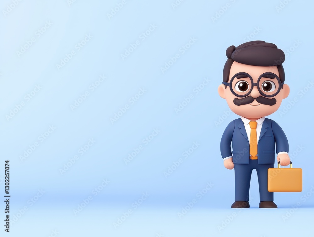 Cartoon businessman in a suit holding a briefcase against a light blue background Cartoon businessman in a suit holding a briefcase against a light blue background