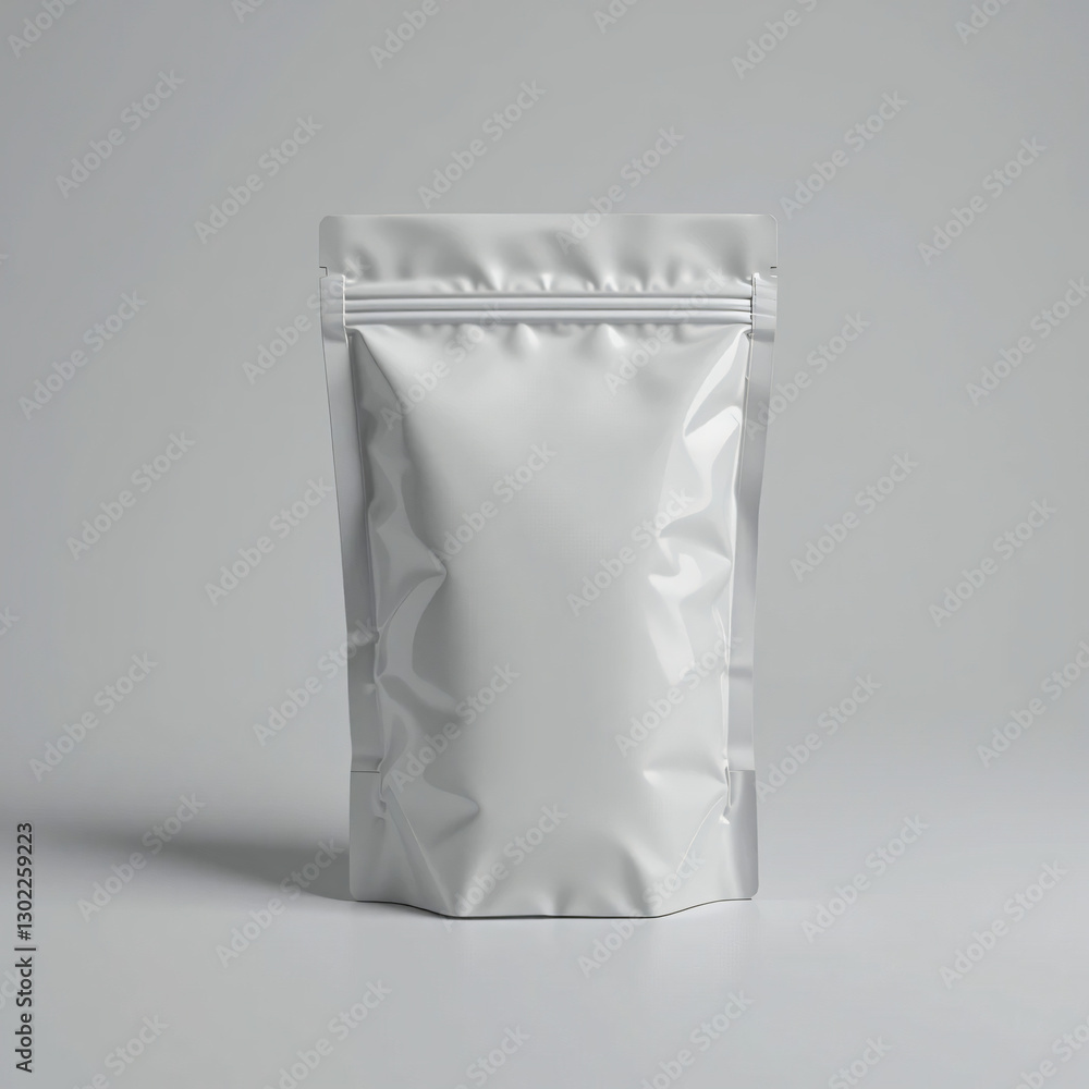 Blank White Stand Up Pouch Packaging Mockup on gray background. 3d illustration Blank White Stand Up Pouch Packaging Mockup on gray background. 3d illustration