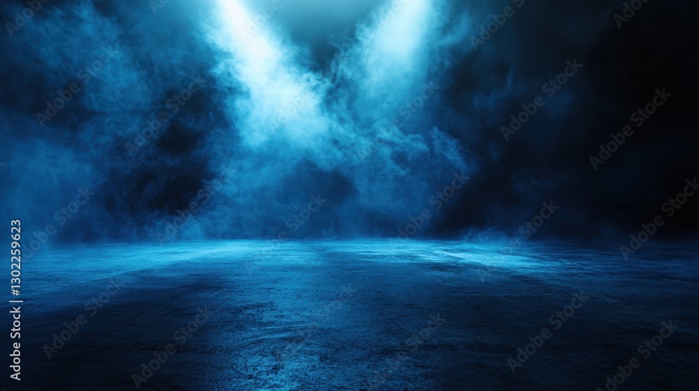 Two beams of light illuminate a smoky dark stage Two beams of light illuminate a smoky dark stage