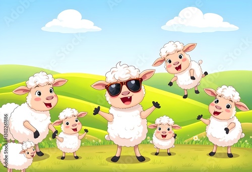 Adorable Cartoon Goat play in a Lush Green Park