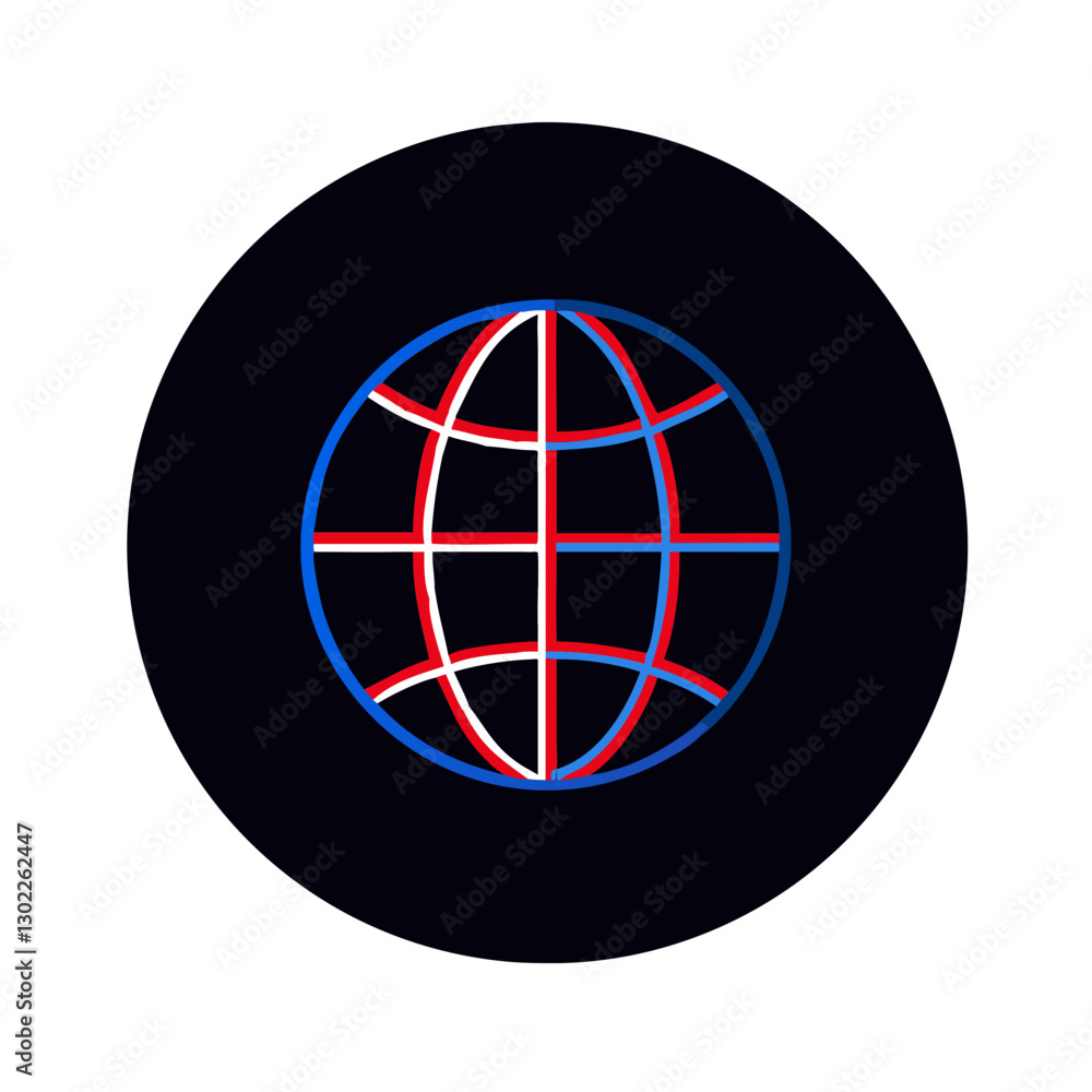 Stylized globe illustration in blue and red on black background Stylized globe illustration in blue and red on black background