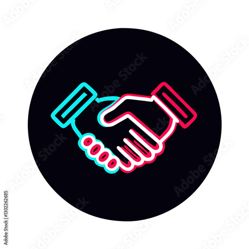 Handshaking illustration in neon style on black background