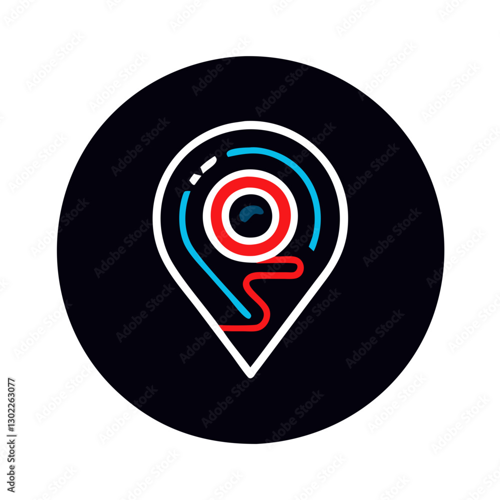 Location pin with colorful design on black background Location pin with colorful design on black background