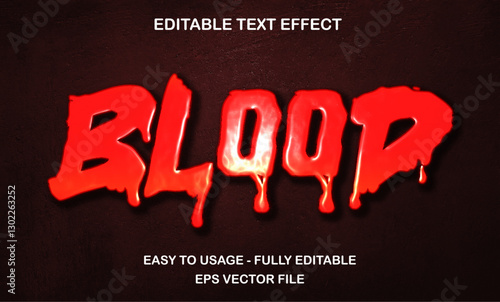 Bloody red text effect, liquid font typography
