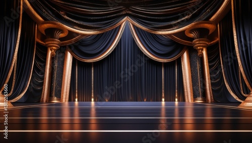 Black golden ceremony award stage venue background.