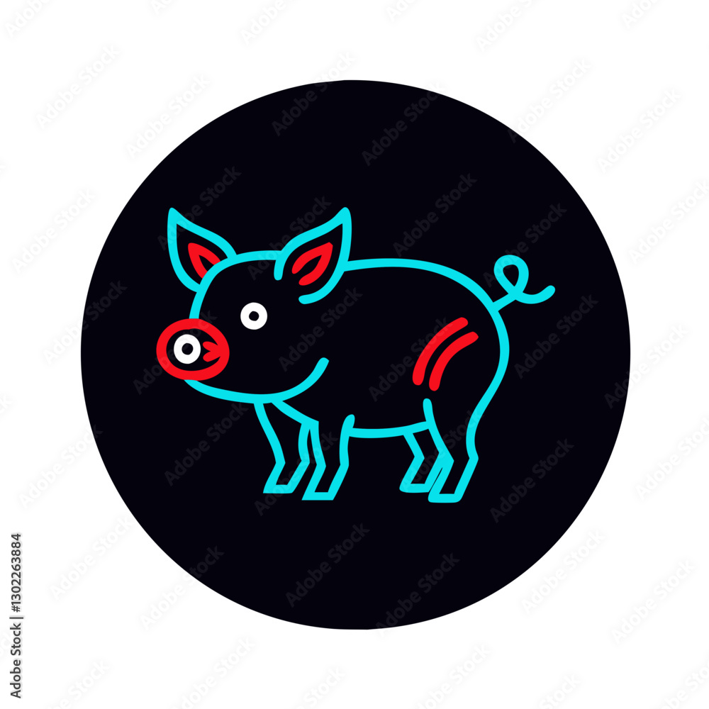 Naklejka premium Cartoon pig illustration with vibrant colors on black background