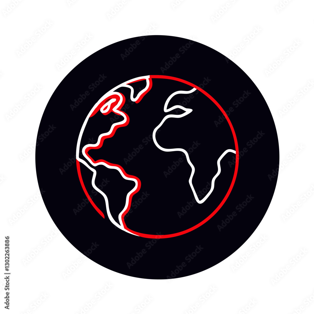 Neon outline of the Earth globe on black background Neon outline of the Earth globe on black background