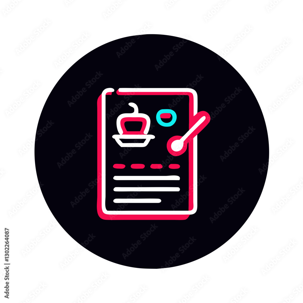 Stylized recipe card with kitchenware illustration