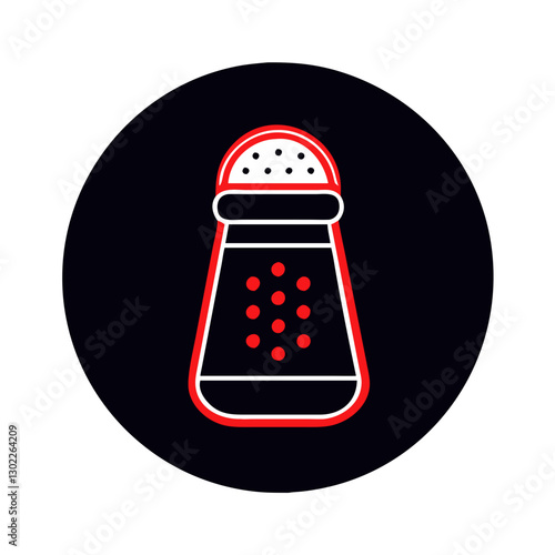 Salt shaker icon with red accents on black background