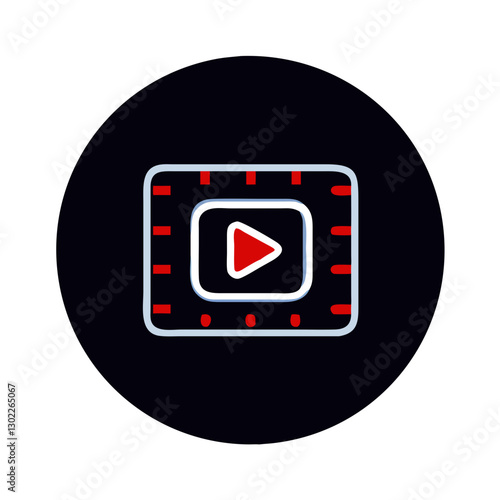 Video play button icon on black circular background