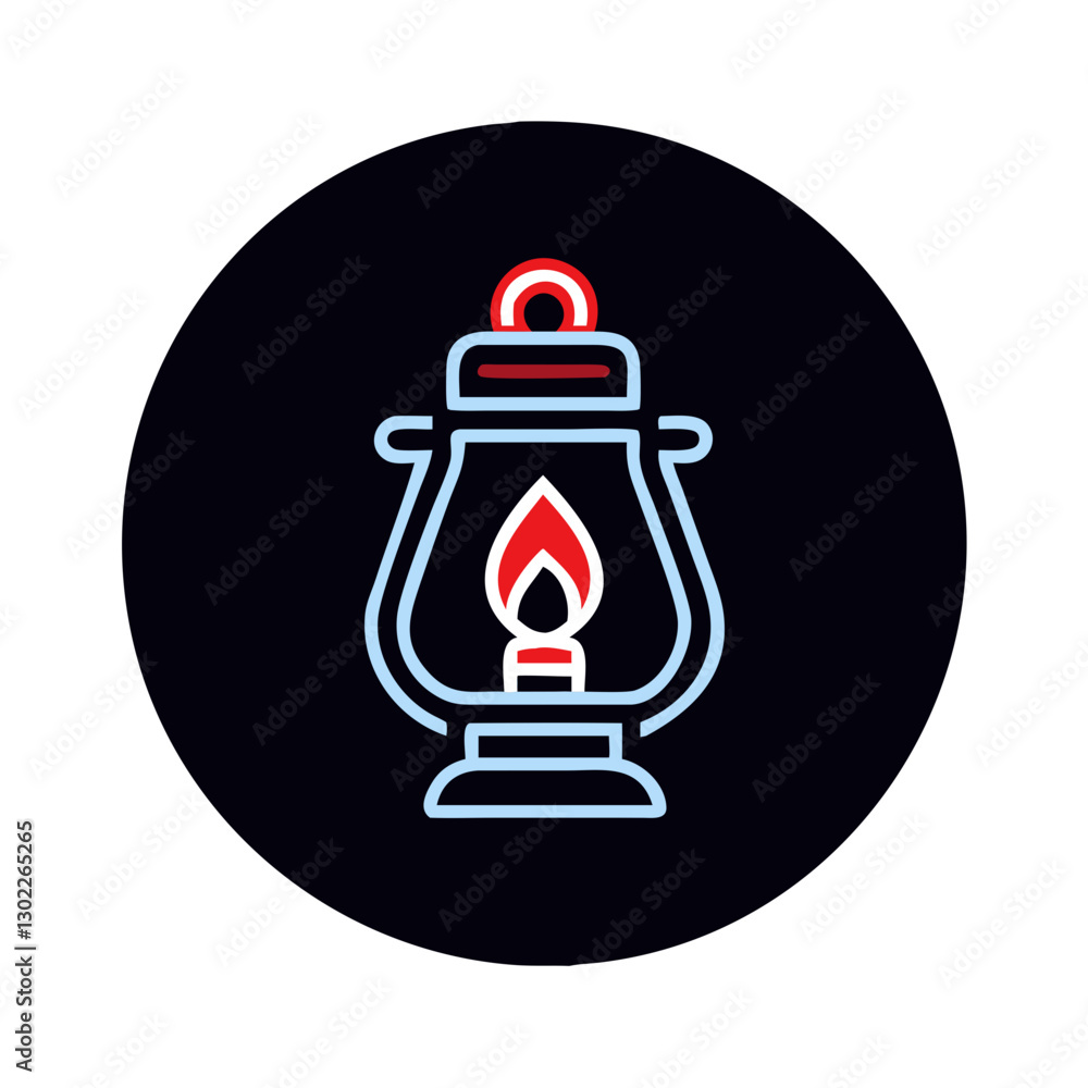 Naklejka premium Lantern glowing in dark circular background