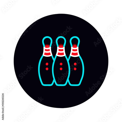 Neon bowling pins in black background