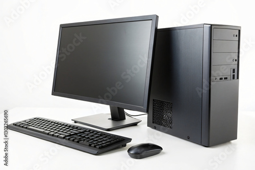 Desktop Computer Setup. PC Tower, Monitor, Keyboard & Mouse for Office & Gaming