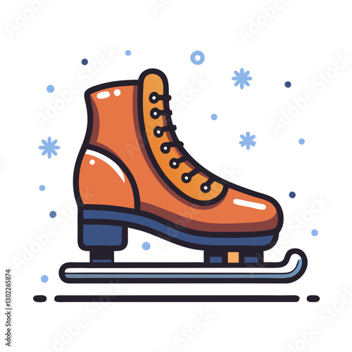 Orange ice skate graphic with snowflakes