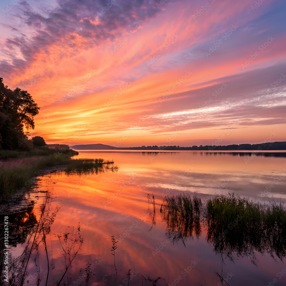 Obraz premium sun set reflection in water